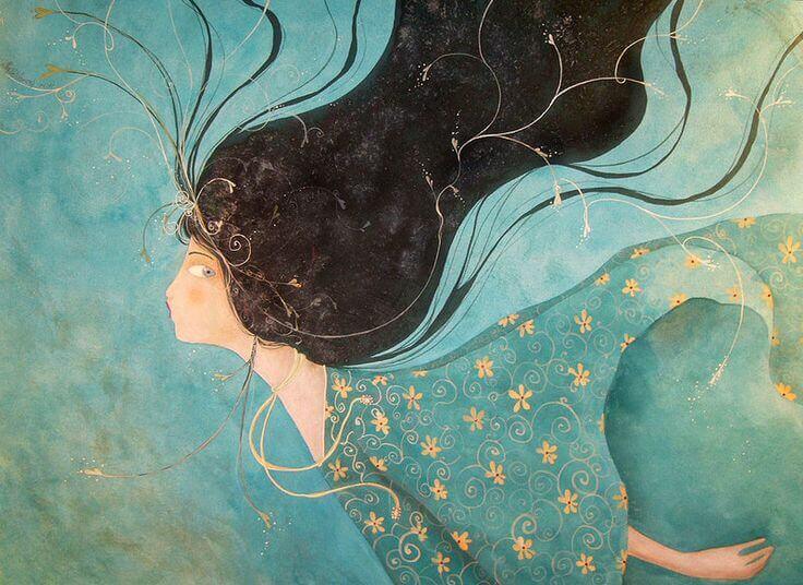 Mujer nadando que ha emprendido una huida