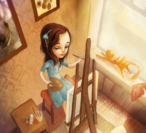 Niña pintando para combatir la rutina