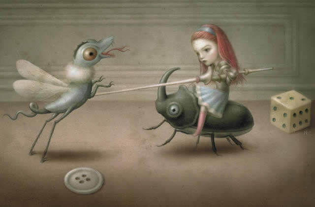 Niña luchando contra moscas