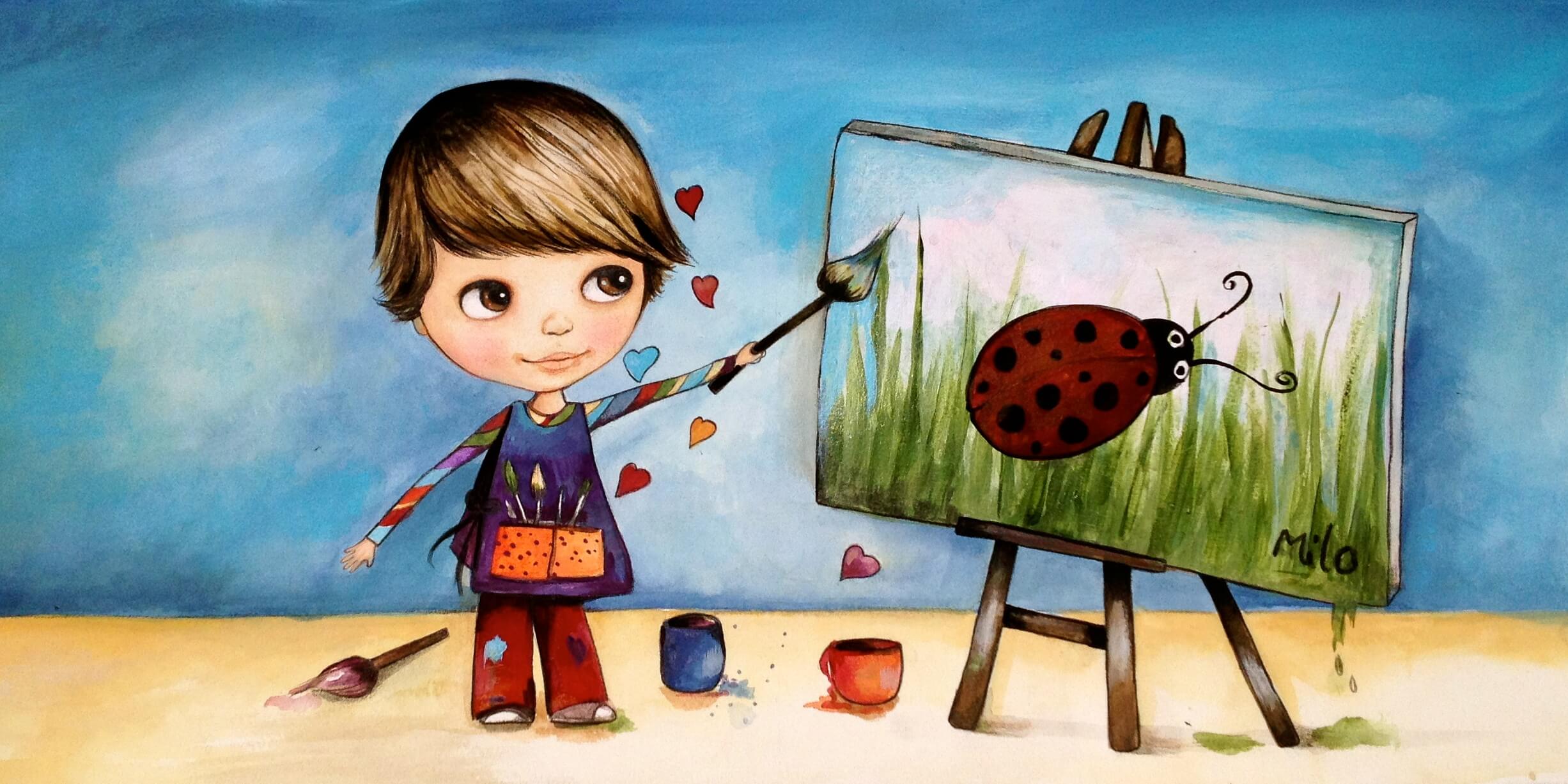 Niña pintando una mariquita