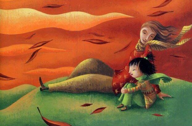 father and son on a hill at sunrise