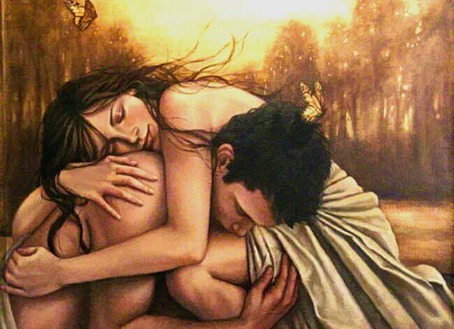 Pareja abrazada demostrándose amor verdadero