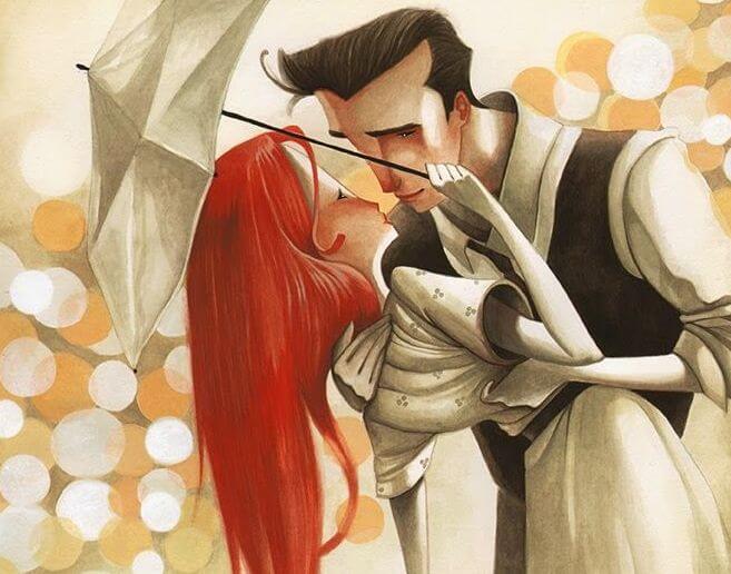 Pareja que siente amor verdadero besándose