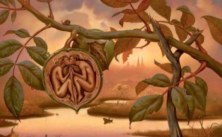 pareja en una nuez simbolizando la evolución del amor en la pareja