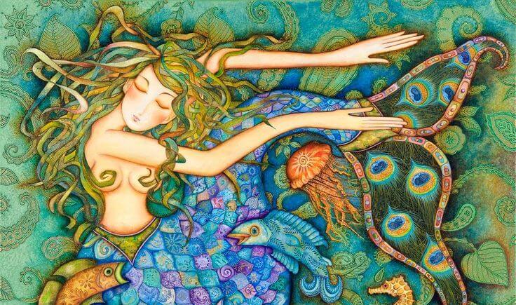 sirena con cabellos de colores