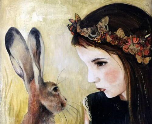 Maleri af pige og hare