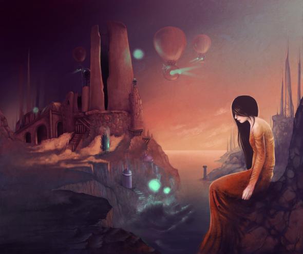 Mujer triste sentada