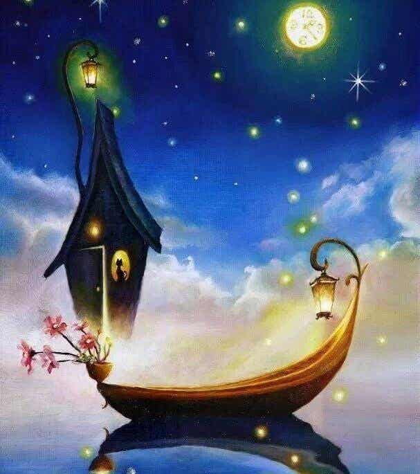 Barco navegando con la luna la vida es