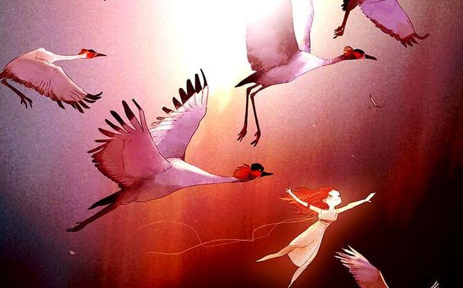 chica con pajaros
