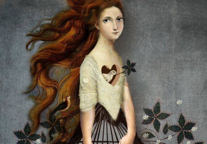 Chica con paloma en el corazón