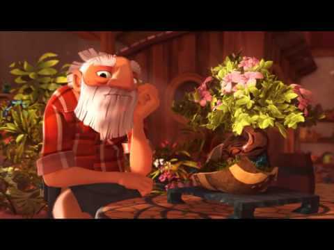 Hombre viejo sentando pensando al lado de una mesa con flores