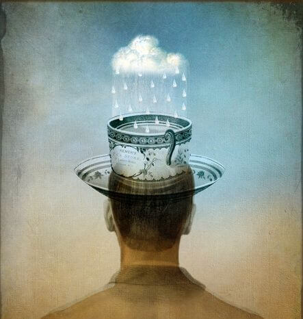 hombre con tormenta en la cabeza