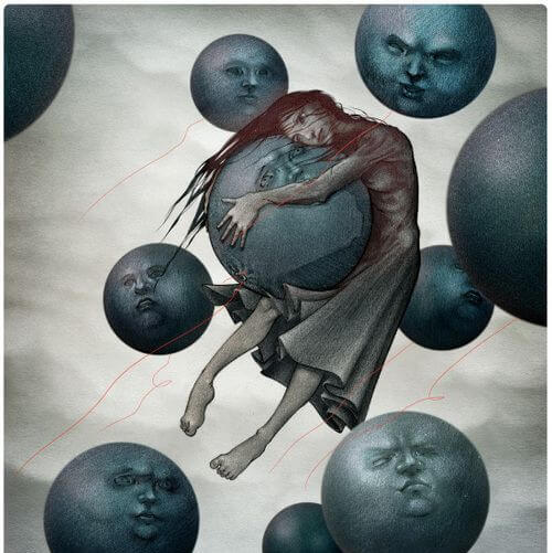 woman on floating head