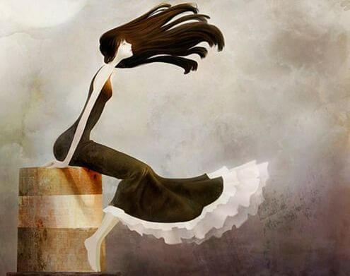 Chica joven sentada soñando