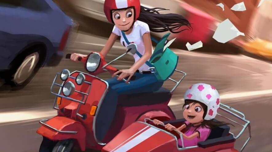 madre e hija en sidecar