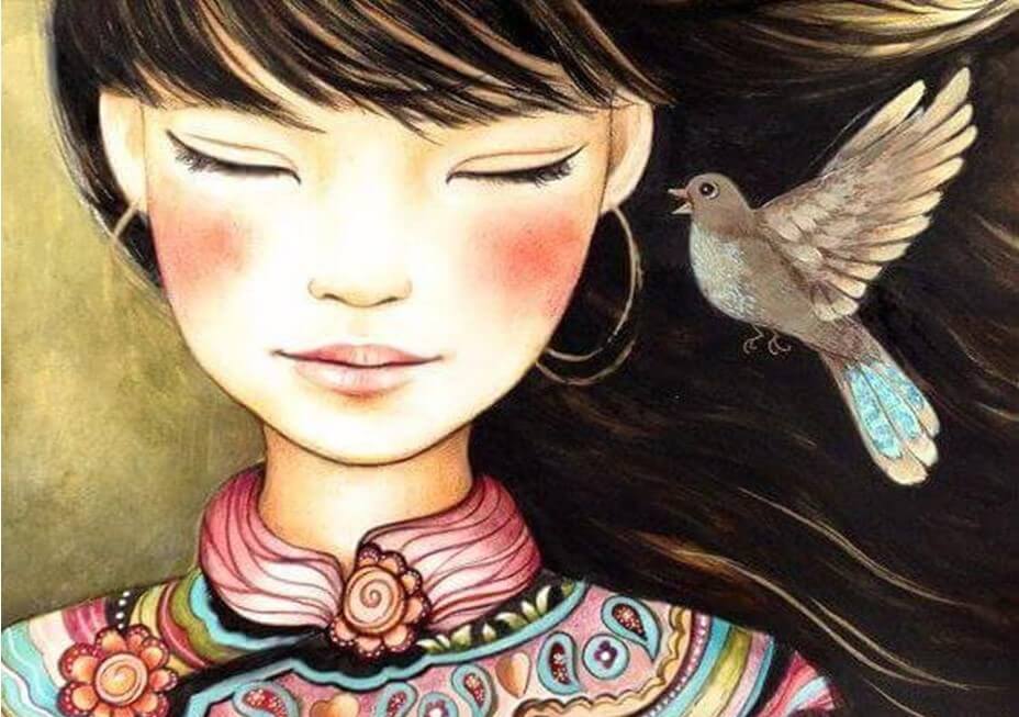 Mujer con pájaro