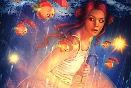 mujer con peces feliz por evitar las criticas