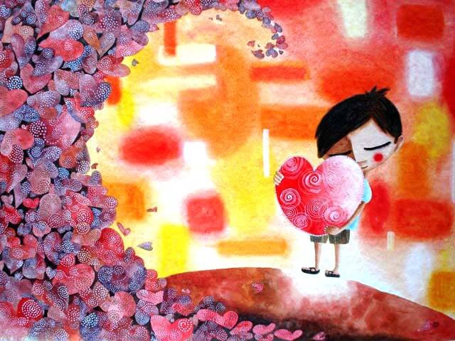 niño con corazón feliz por disfrutar una buena calidad de vida