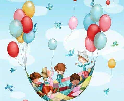 Children playing in a balloon