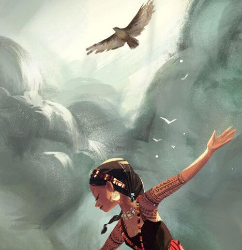 niña con pájaro