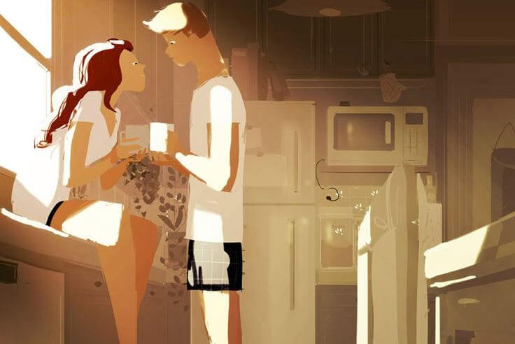 Pareja con relación seria hablando