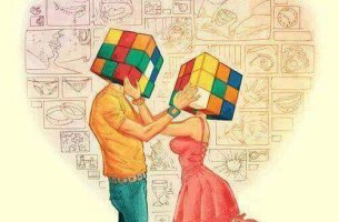 Pareja con cabeza de cubo de rubik representando un malentendido