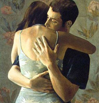 Maleri af par, der krammer