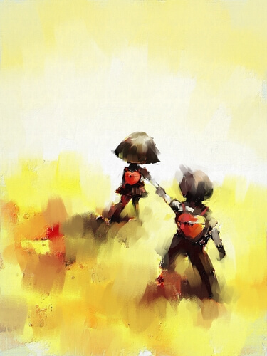 Amigos caminando agarrados de la mano