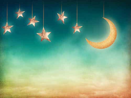 himmel med stjerner og måne