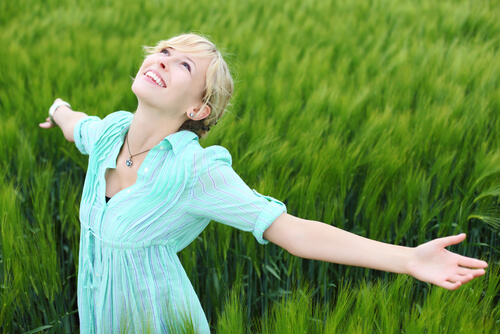 happy girl in field