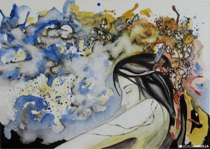 Mujer con los ojos cerrados sola