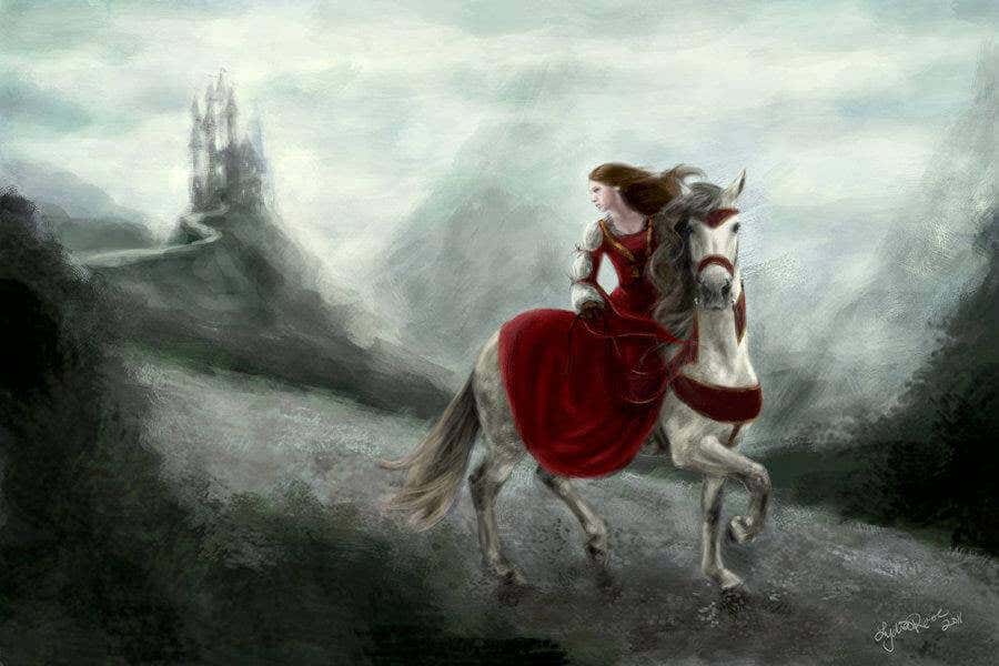 Mujer-montada-en-un-caballo-huyendo-de-la-tormenta