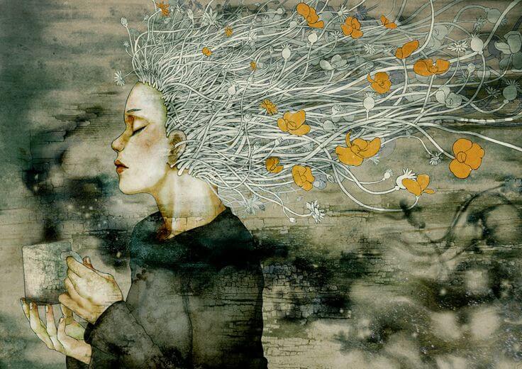 Mujer preocupada con el pelo largo