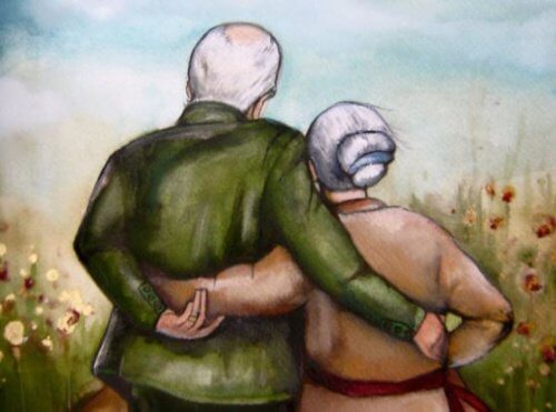 Abuelos abrazados