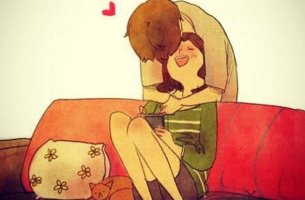 Besos inesperado pareja