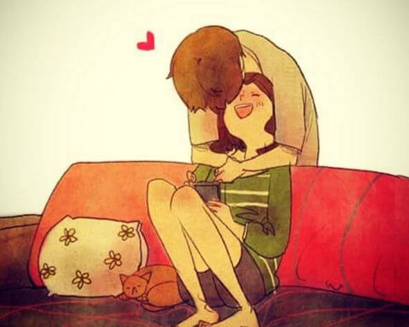 Besos inesperado pareja