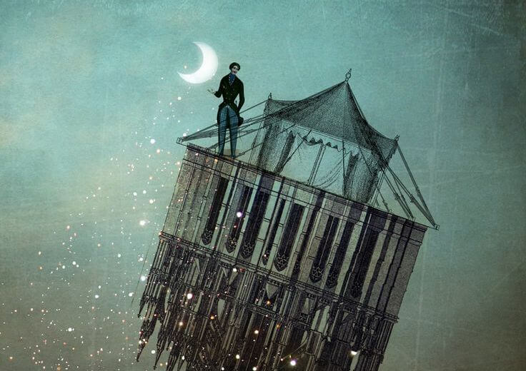 Luftslott med blå bakgrund