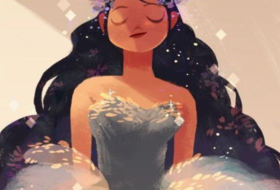 Chica con el pelo largo feliz