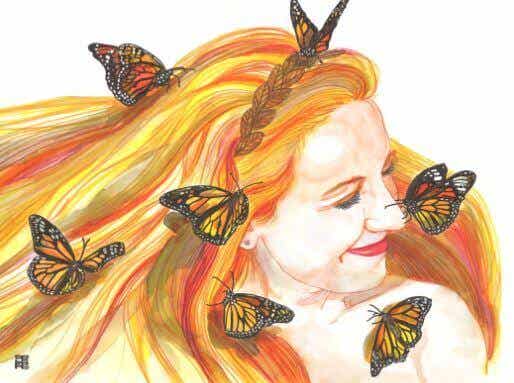 Ilustración de Natilles de una chica con mariposas