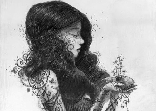 ilustración mujer blanco y negro