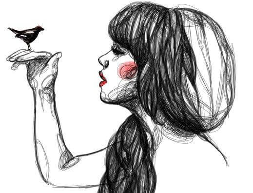 joven con pájaro en la mano