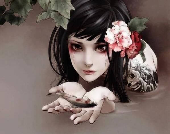 joven con un pez en la mano representando la frialdad de la mentira