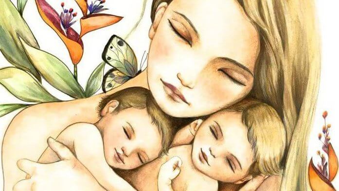 Madre con dos hijos
