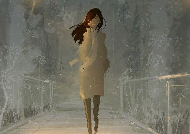Mujer andando feliz