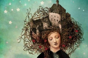 Mujer con castillos en la cabeza