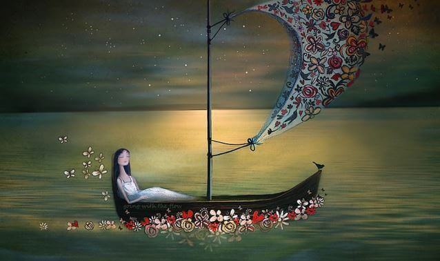 Mujer en una barca pensando todo pasa