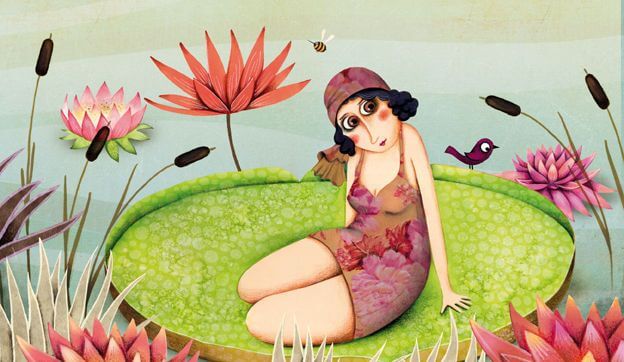 mujer sobre un nenúfar
