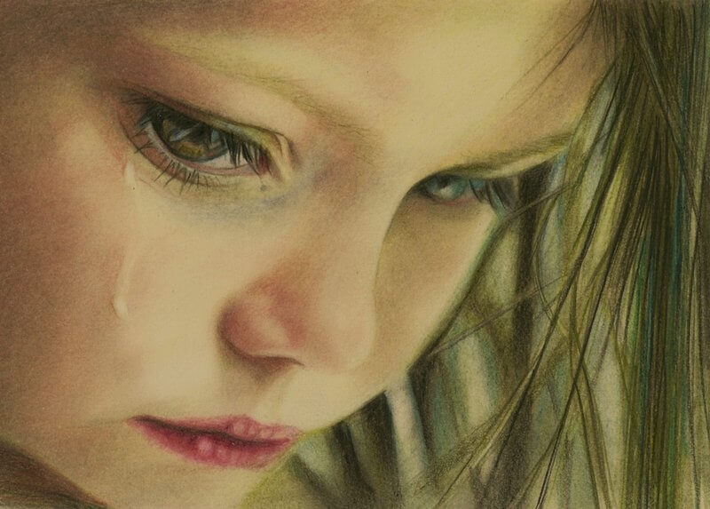 Dibujo de una niña llorando