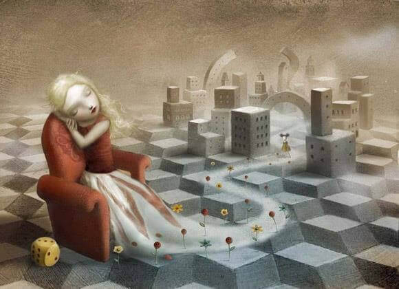 Niña durmiendo en el salón de juegos