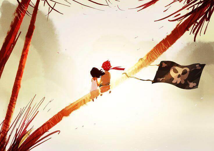 Niños sobre palmera pasando tiempo juntos